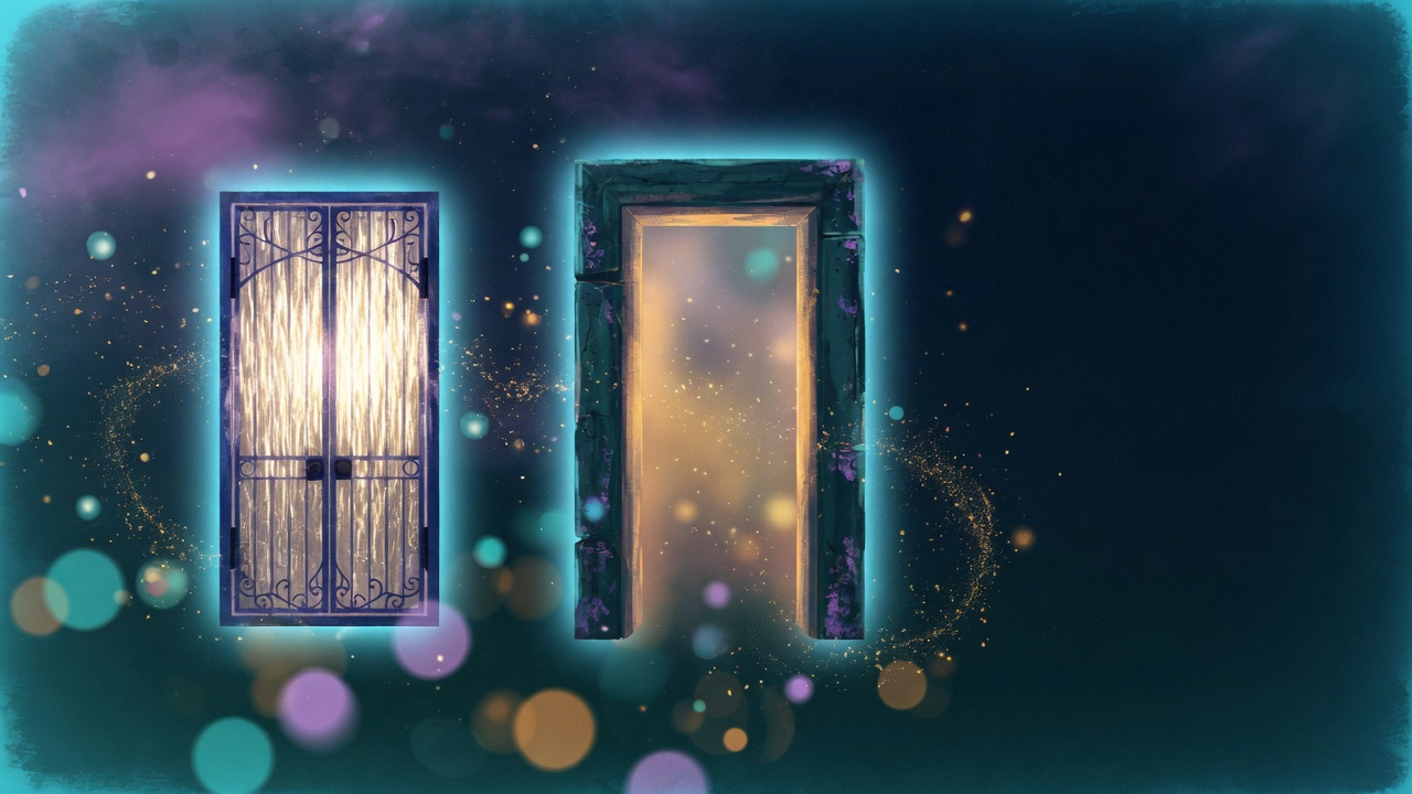 Illustration of two doorways, one gated and one open