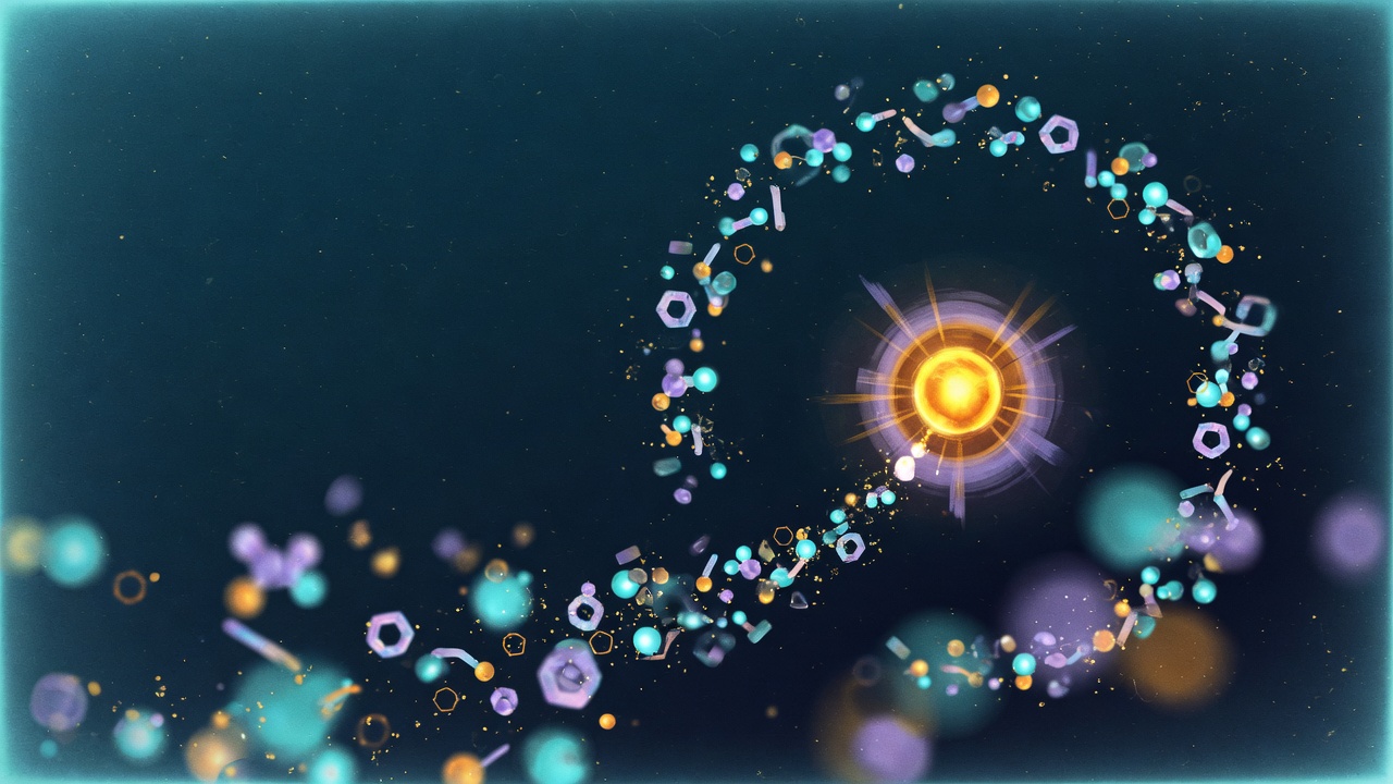 Illustration of a cyclical loop recycling into a glowing node