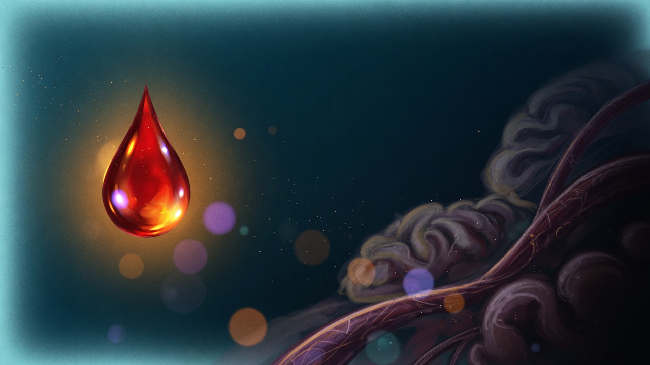 Illustration of a bright blood droplet and dim tissue in shadow