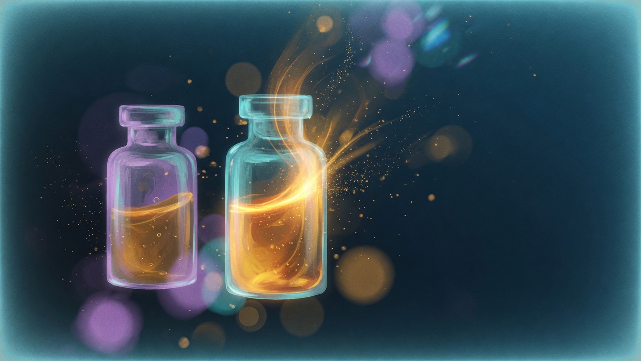 Illustration of two vials, the second twice as bright