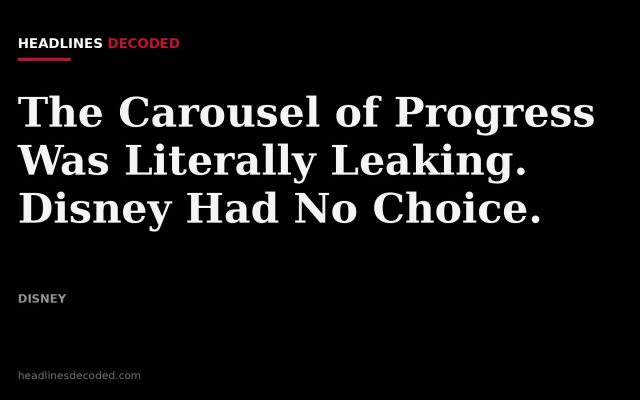 Title card for the article: The Carousel of Progress Was Literally Leaking. Disney Had No Choice.
