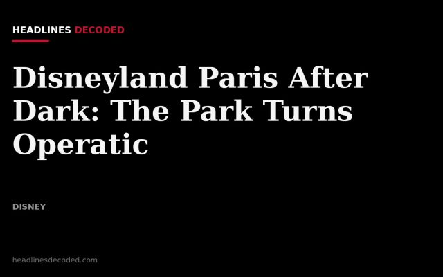 Title card for the article: Disneyland Paris After Dark: The Park Turns Operatic
