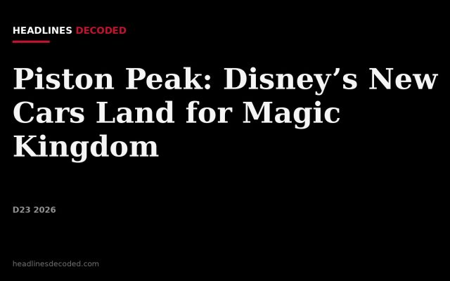 Title card for the article: Piston Peak: Disney’s New Cars Land for Magic Kingdom