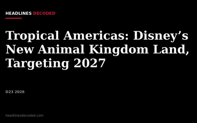 Title card for the article: Tropical Americas: Disney’s New Animal Kingdom Land, Targeting 2027