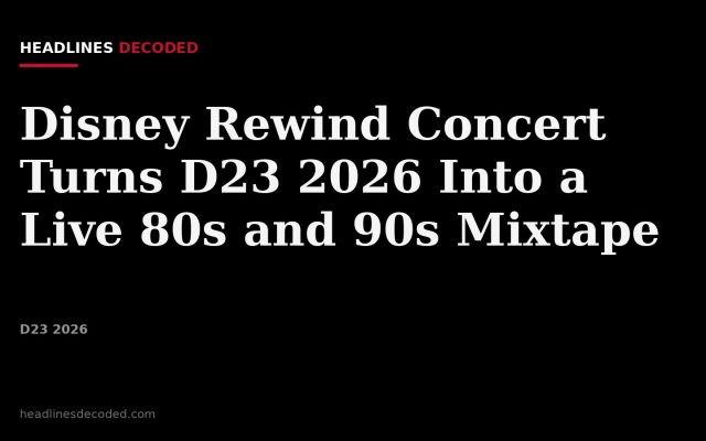 Title card for the article: Disney Rewind Concert Turns D23 2026 Into a Live 80s and 90s Mixtape
