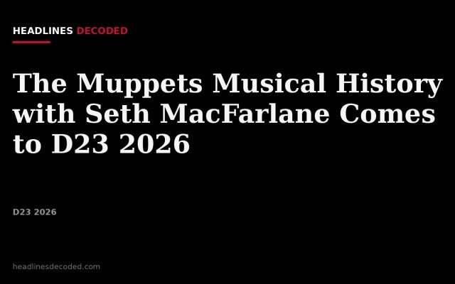 Title card for the article: The Muppets Musical History with Seth MacFarlane Comes to D23 2026