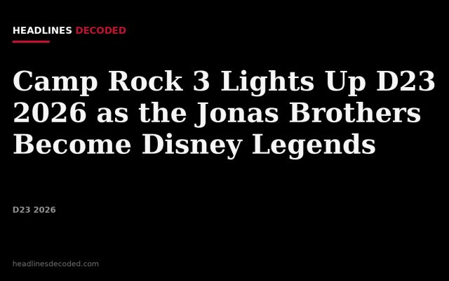 Title card for the article: Camp Rock 3 Lights Up D23 2026 as the Jonas Brothers Become Disney Legends