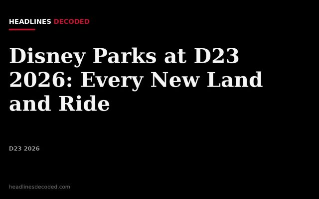 Title card for the article: Disney Parks at D23 2026: Every New Land and Ride