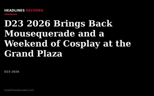 Title card for the article: D23 2026 Brings Back Mousequerade and a Weekend of Cosplay at the Grand Plaza