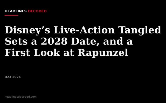 Title card for the article: Disney’s Live-Action Tangled Sets a 2028 Date, and a First Look at Rapunzel