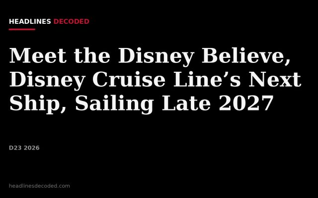 Title card for the article: Meet the Disney Believe, Disney Cruise Line’s Next Ship, Sailing Late 2027