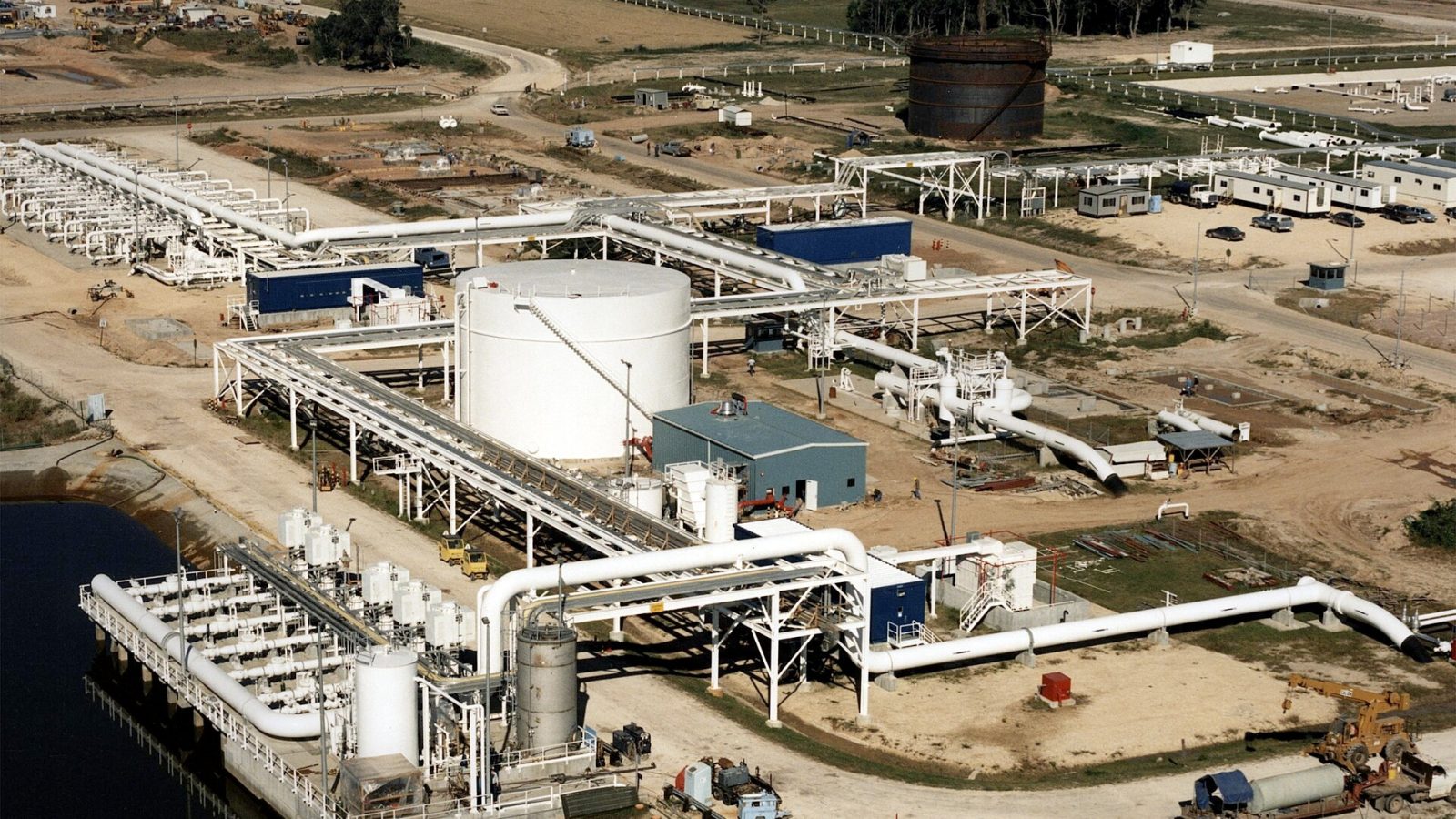 Aerial view of a U.S. Strategic Petroleum Reserve storage site on the Gulf Coast