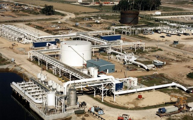 Aerial view of a U.S. Strategic Petroleum Reserve storage site on the Gulf Coast
