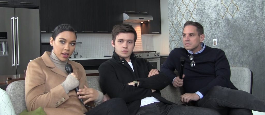 Nick Robinson with director Greg Berlanti and Alexandra Shipp promoting Love, Simon in 2018