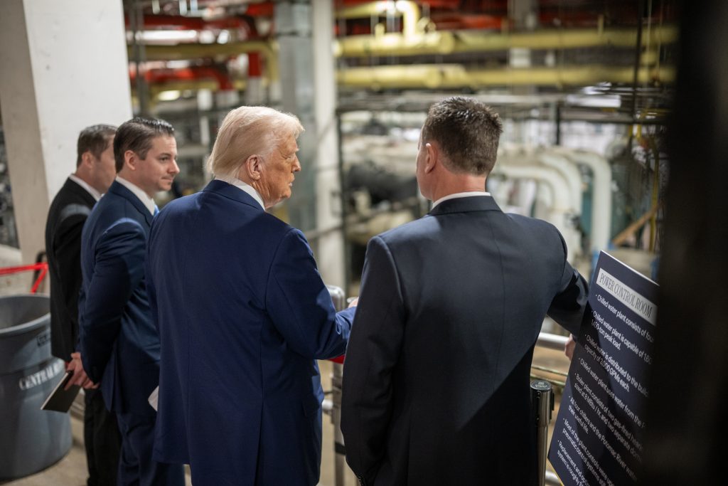 President Trump tours the Kennedy Center chilled-water power control room during a March 2025 visit