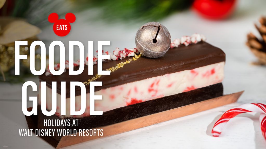 A chocolate and peppermint holiday dessert photographed for Disney's 2025 resort Foodie Guide.